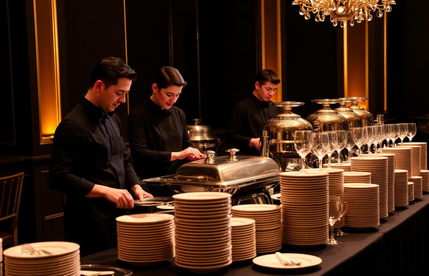Estrutura completa de buffet com réchauds e louças